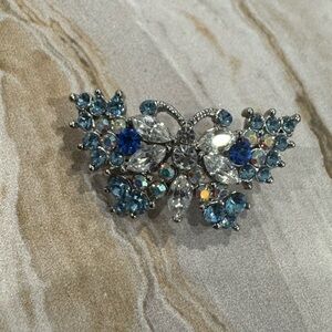 Elegant Blue and Silver Butterfly Brooch